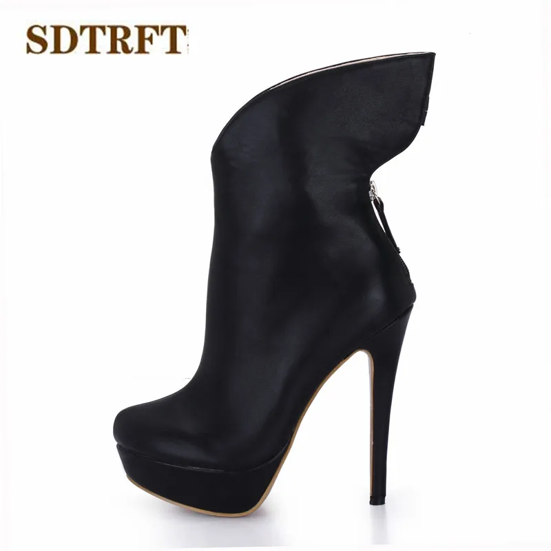 

Женские мотоциклетные ботильоны SDTRFT, ботинки на тонком каблуке 14 см, обувь на платформе, черные туфли-лодочки в стиле панк