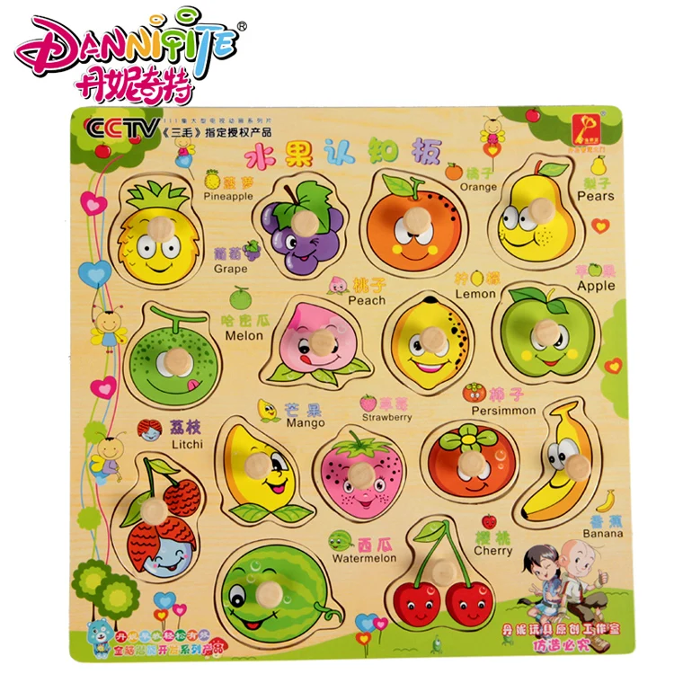 

Montessori wooden toy wood puzzle game hand grab catch board learning fruit name shape pattern match game baby birthday gift 1pc