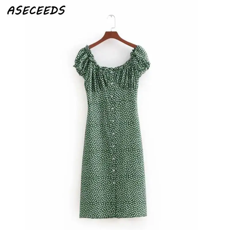 Женское летнее платье с коротким рукавом длинное высокой талией корейская мода