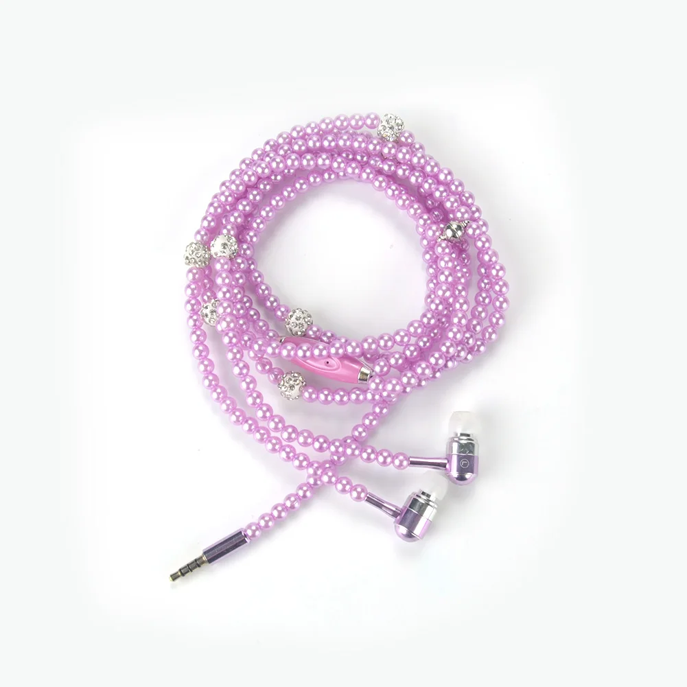 Стразы, ювелирные изделия, жемчужное ожерелье, наушники с микрофоном, бусины 3,5 мм, hi-fi проводные наушники для телефона Xiaomi - Цвет: purple