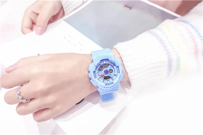 sky blue Ulzzang многофункциональные электронные спортивные часы женские водонепроницаемые силиконовые студенческие наручные часы с большим циферблатом подарок Montre Femme - Цвет: sky blue
