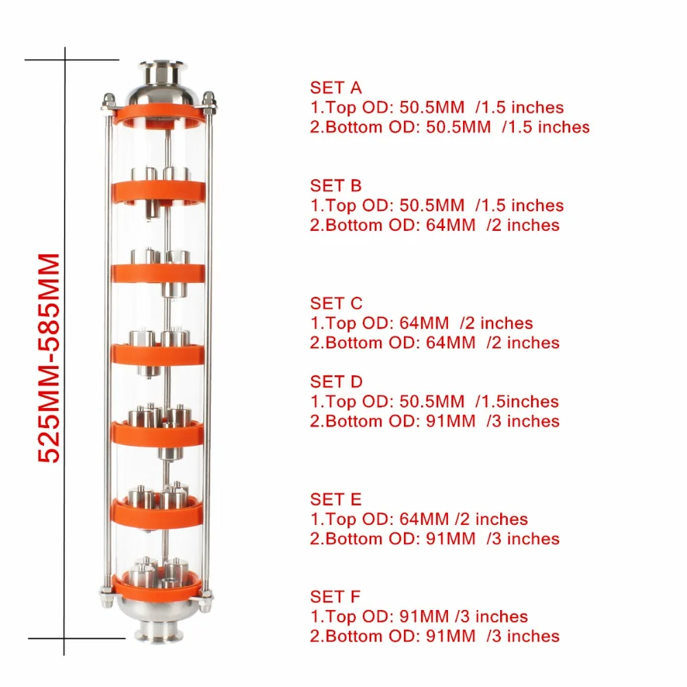 

304 stainless steel/copper bubble Distillation Column with 6 section for distillation .Glass column