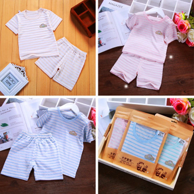Summer wear for boys and girls two sets short sleeve cotton infant bamboo fiber T-shirt shorts baby F0415wy06 | Детская одежда и