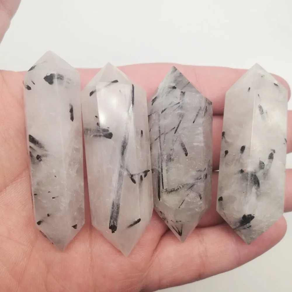 

black tourmaline quartz crystal double wand point rieki healing natural stone and minerals home decoration for sale 4pcs