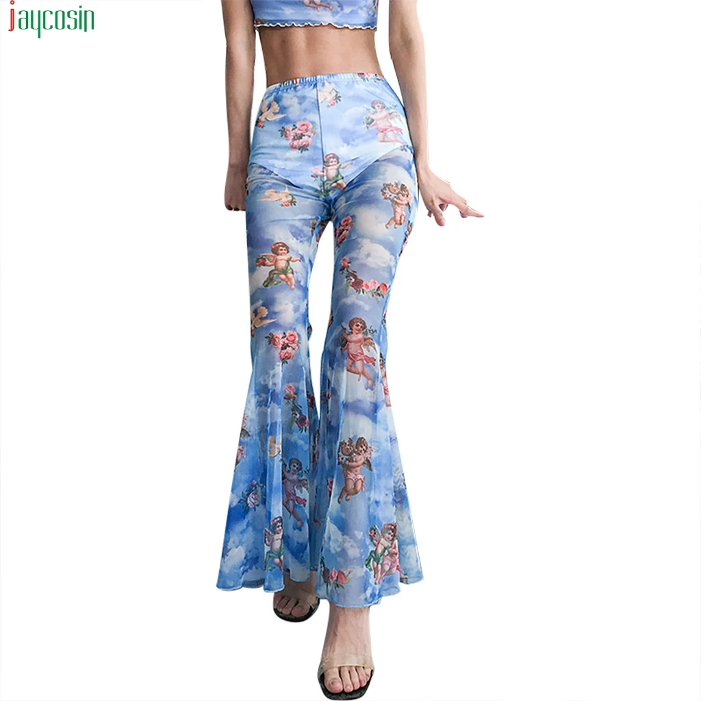 JAYCOSIN Новая мода Брюки карго женские маленького угла с принтом сеткой