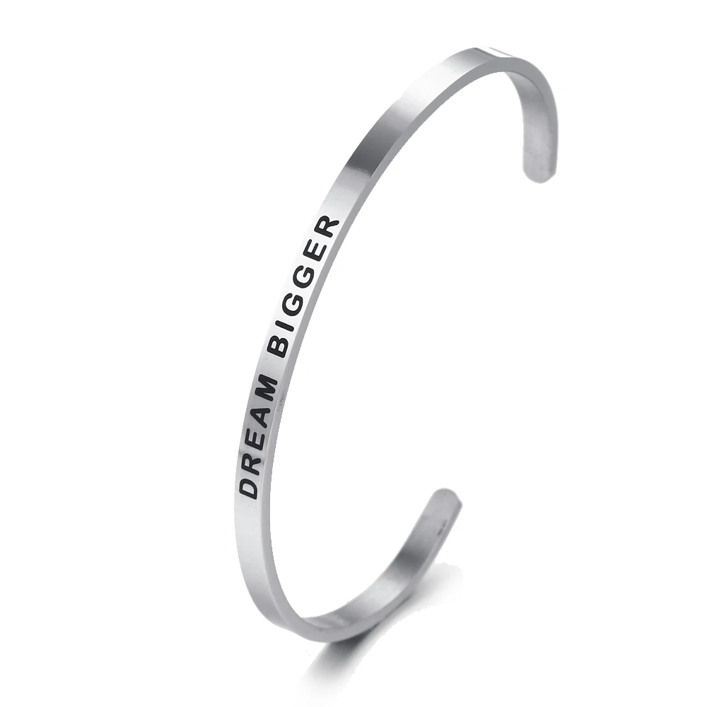 &quotМечта больше&quot вдохновляющий Серебряный Открытый браслет для женщин и мужчин