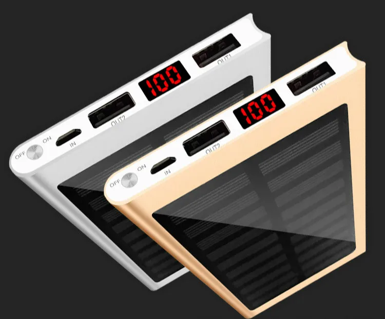 Внешний аккумулятор на солнечной батарее 20000 мАч 2 USB порта светодиодный внешний