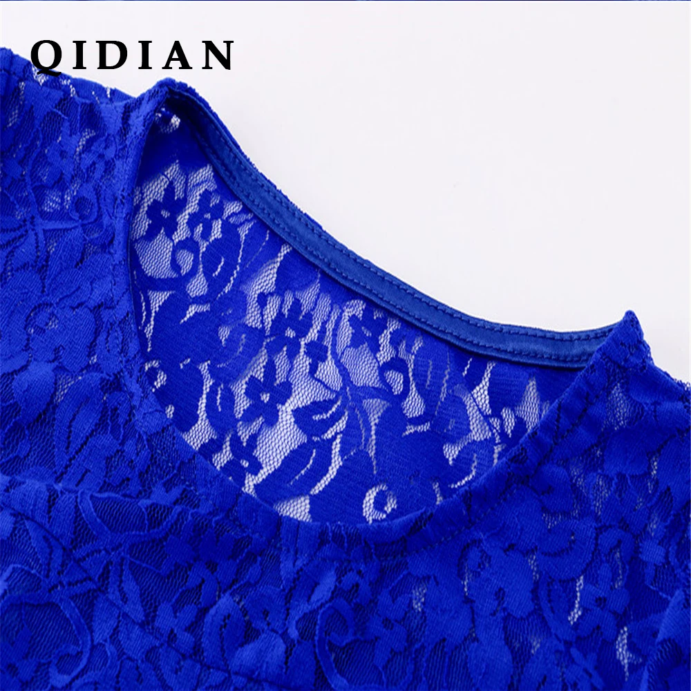 QI DIAN 6XL Plus Size Dress Fashion Women Elegant Sweet Hallow Out Lace Sexy Party Princess Slim Summer Dresses Vestidos | Женская