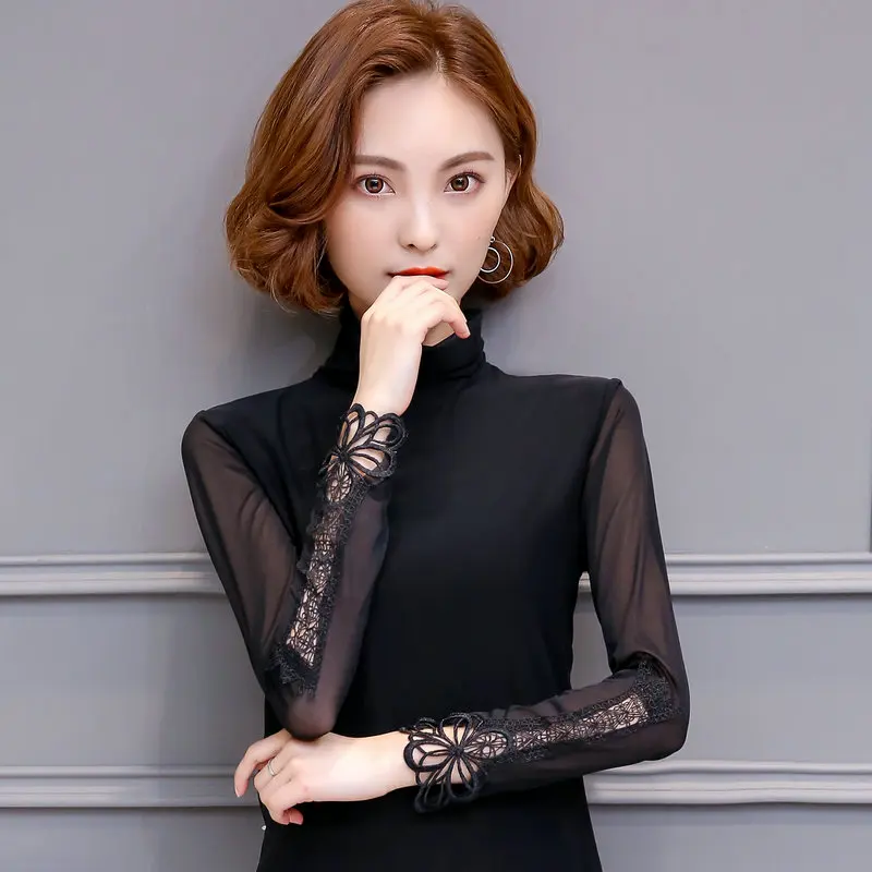

Women Clothes Turtleneck Femme Shirt Women Blouses Blusa Lace Blouse Autumn Winter Blusas Long Sleeve Large Size Feminina Tops