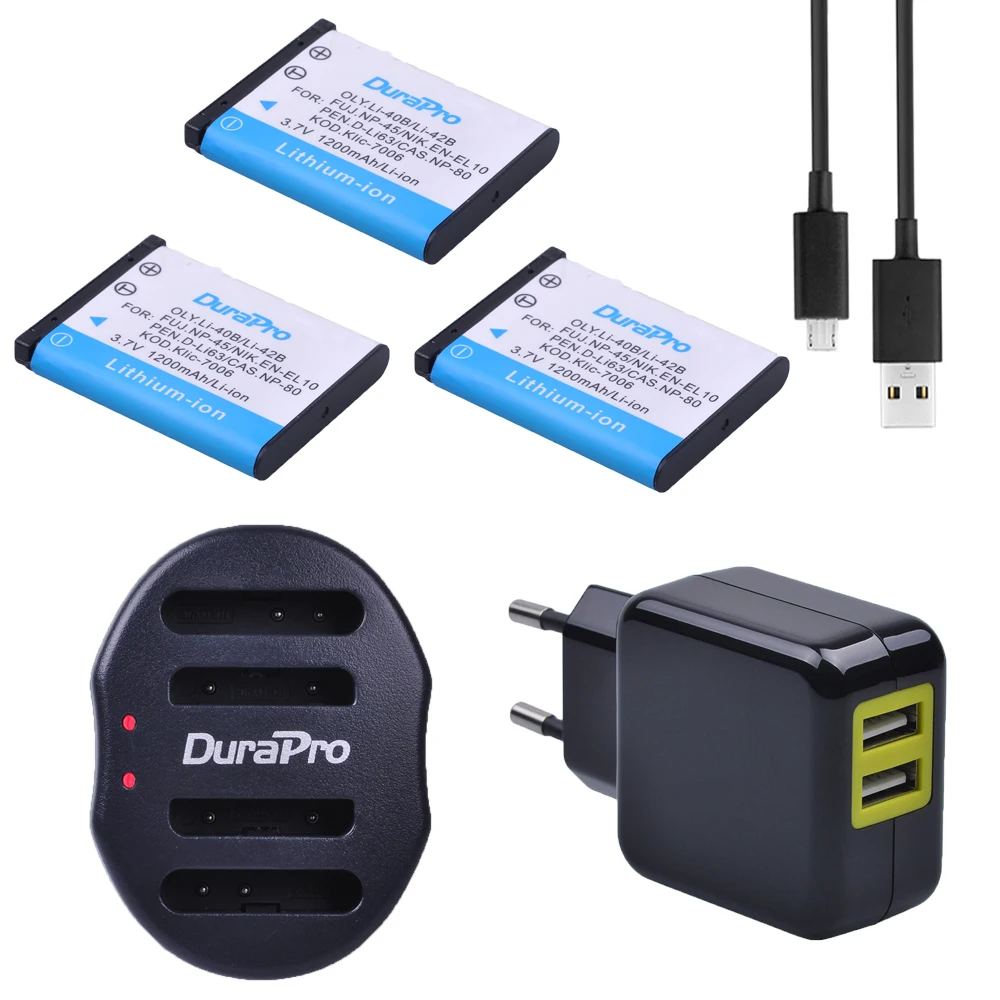 3 шт. батарейки для камеры Li-40B Li42B 40B + USB двойное зарядное устройство адаптер