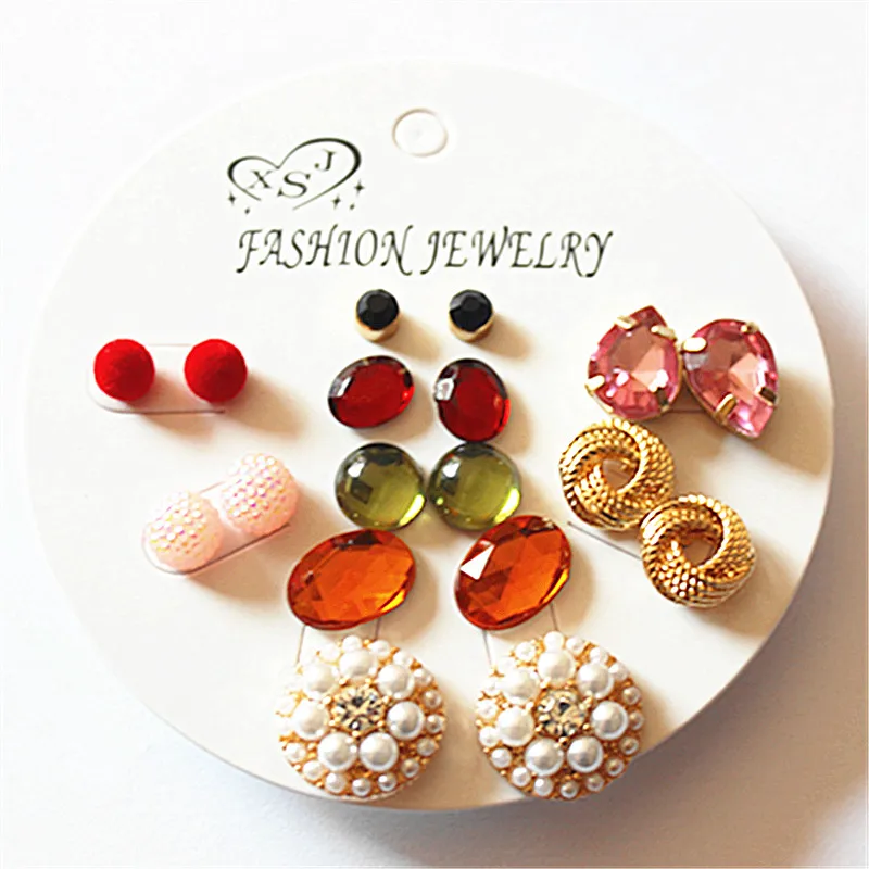 Женские серьги гвоздики с жемчугом 9 пар/компл.|Серьги-гвоздики| |