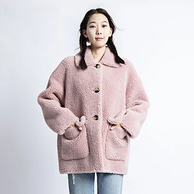 Pink Зимняя куртка из натурального меха, 30% Натуральная овечья шерсть, пальто из искусственного меха, Женская Праздничная пушистая куртка mex kawaii, короткая одежда, новое поступление - Цвет: Pink