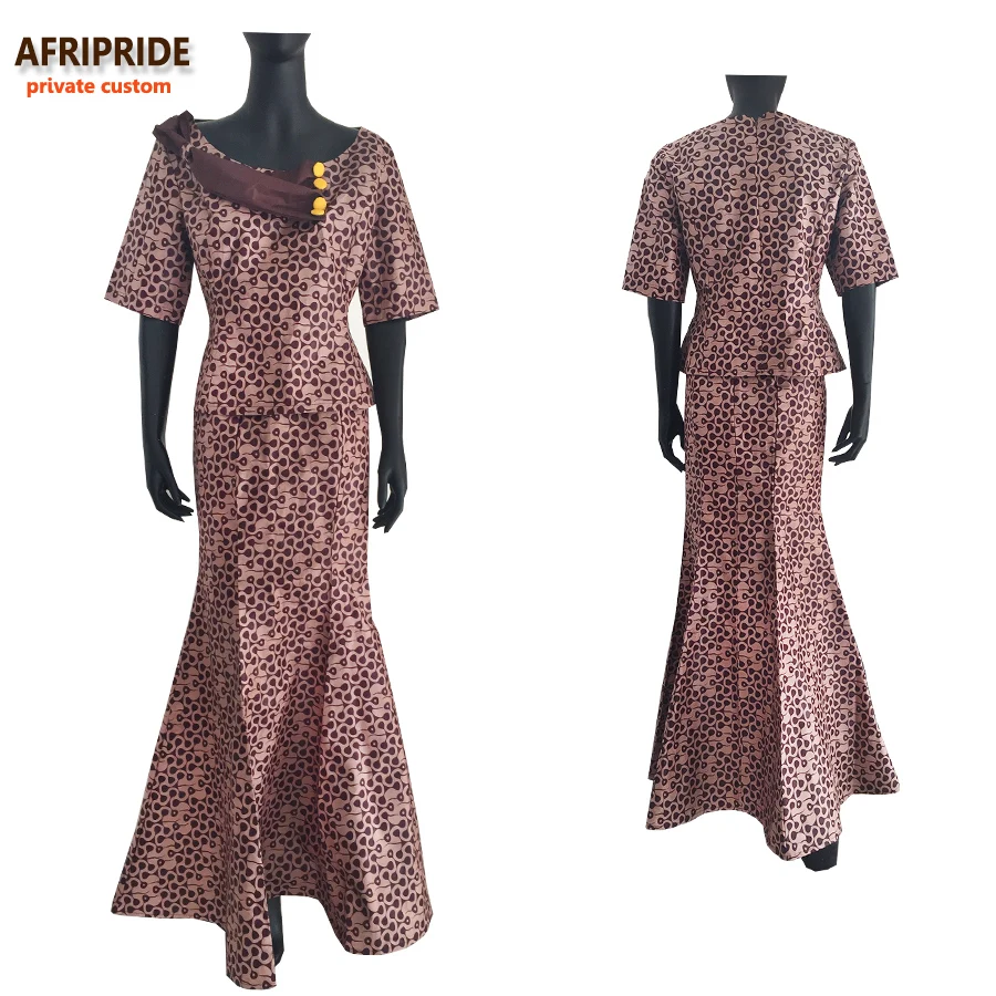 Afripride африканская юбка костюм для женщин сделанный на заказ короткий рукав топ+ юбка в пол женский хлопковый костюм A722632