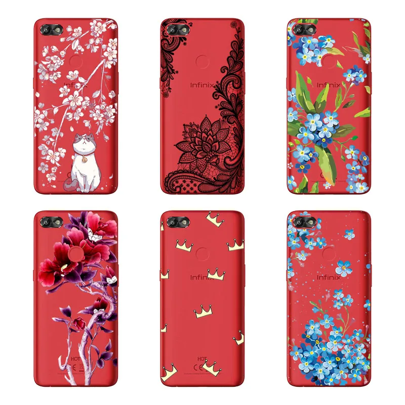 Infinix HOT 6 X606 X606B X606C X606D Case Silicon Black Painting flower Soft TPU Back Cover for protect Phone cases |