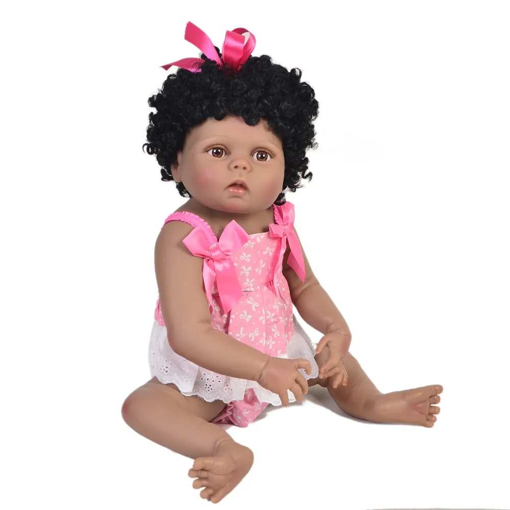 Black skin Newborn bebe dolls 23&quot57cm full vinyl silicone reborn baby girl lifelike child gift waterproof babies t | Игрушки и хобби