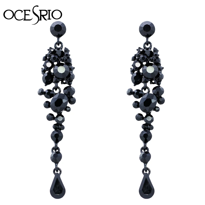 Новые готические крутые черные длинные серьги Стразы висячие с кристаллами для