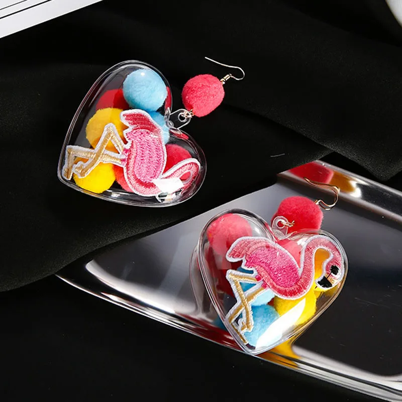 2018 Корейская прозрачная большая любовь сердце помпон меховой шар Фламинго