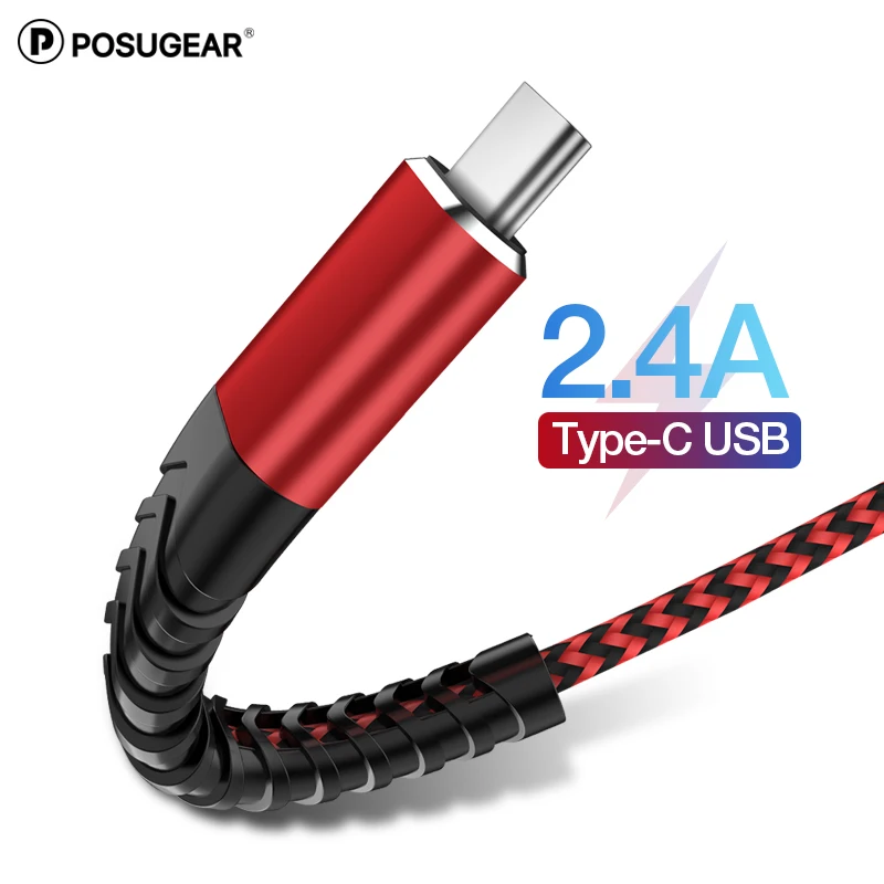 Кабель для быстрой зарядки posugear 2.4A type-C, кабель для быстрой зарядки, кабель для синхронизации данных type-C, usb-кабель для samsung, huawei, xiaomi