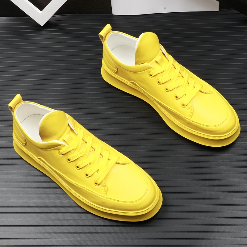 Мужские модные желтые ботильоны весенне-осенние кожаные низкие ботинки на