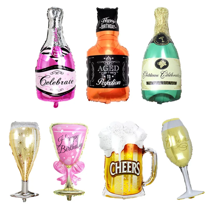 Большие воздушные шары в виде пивной чашки золотые форме бутылки виски и вина