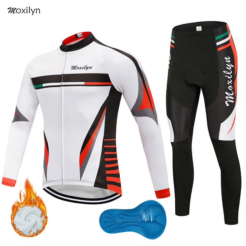 winter fleece 2 Moxilyn, Мужская велосипедная Джерси, набор, Зимняя Теплая Флисовая одежда с длинным рукавом для велоспорта, Топ 9D, Мягкие штаны, ветронепроницаемые, дышащие, теплые - Цвет: winter fleece 2