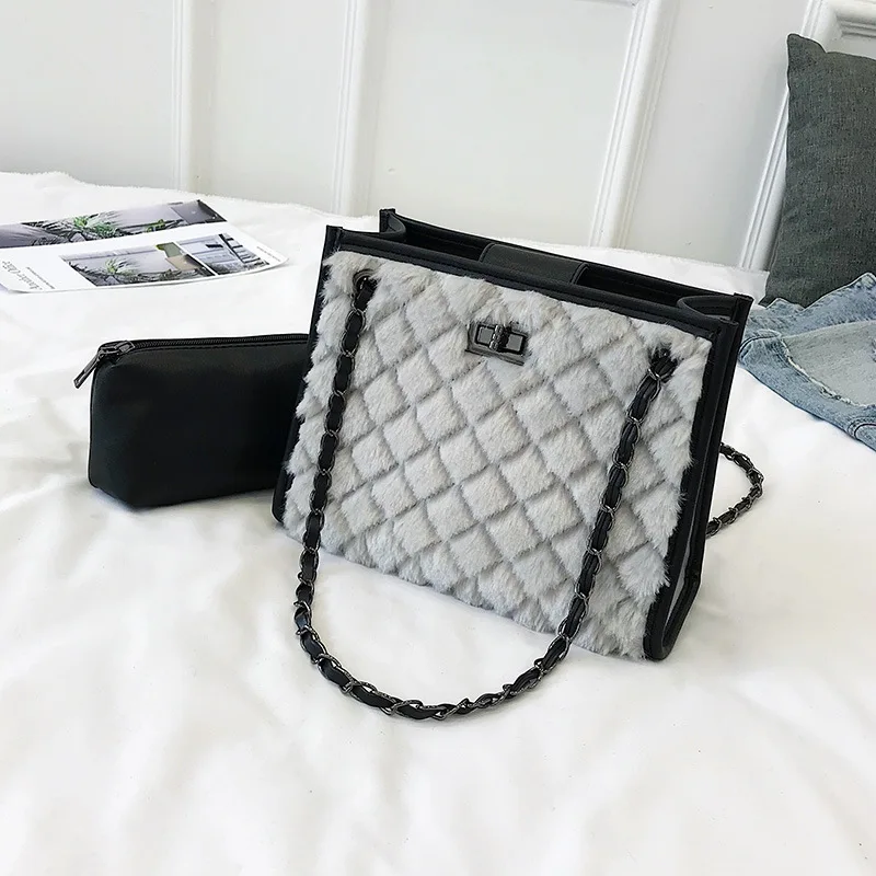 Youda Большая вместительная плюшевая клетчатая дамская сумка на плечо композитная