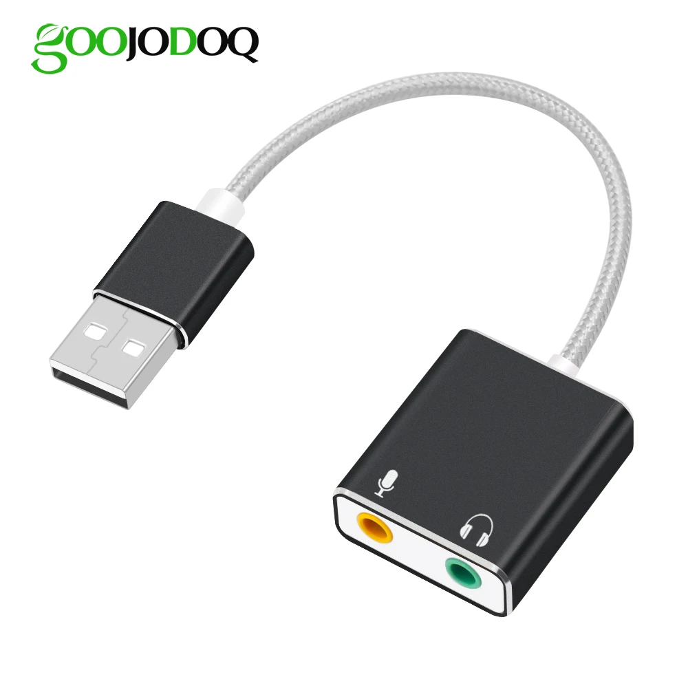 GOOJODOQ 7.1 External USB Sound Card Jack 3.5mm USB Audio Adapter Earphone Micphone Sound Card for Macbook Computer Laptop PC