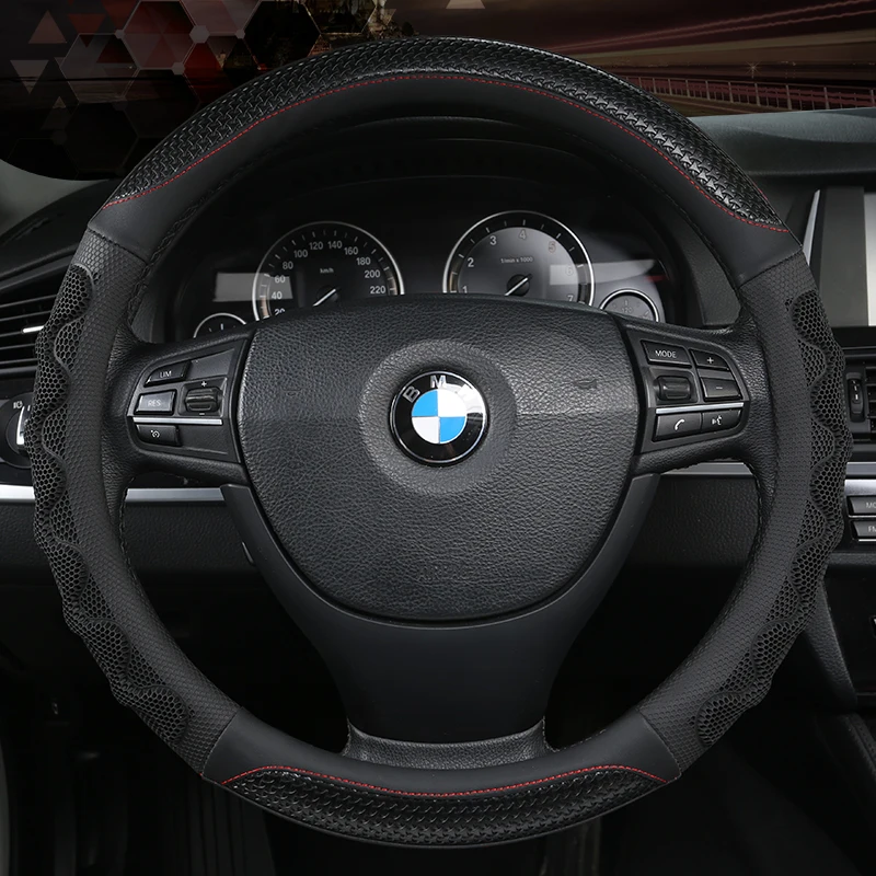 KKYSYELVA аксессуары для салона автомобиля черные автомобильные спортивные чехлы на руль кожаные 38 см автомобильные чехлы