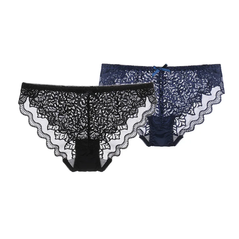 BLACK BULE Perfering, 2 шт., кружевные трусики, хит, модное сексуальное нижнее белье, трусы, женские трусики, прозрачное женское нижнее белье, низкая талия, Т-образная спина - Цвет: BLACK BULE