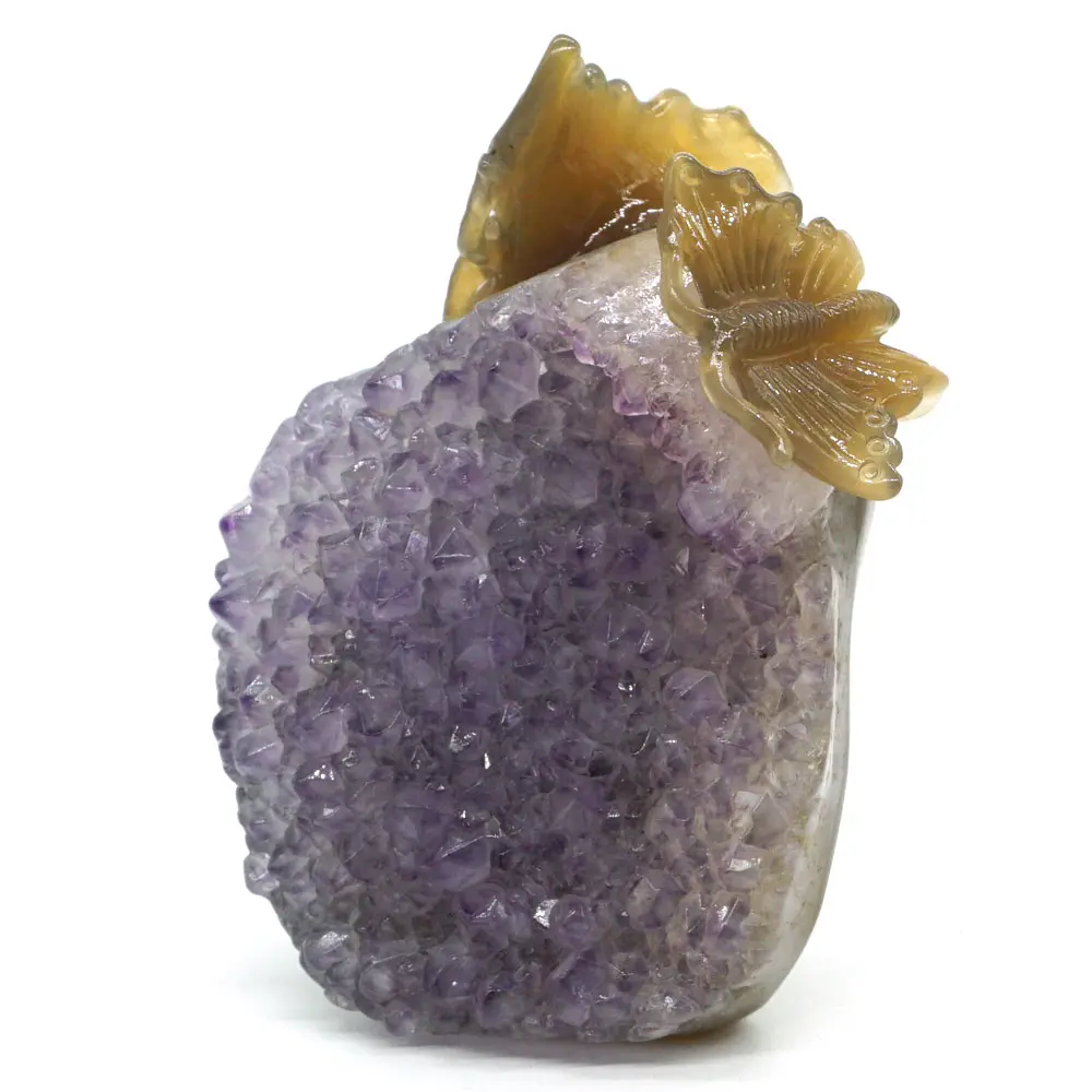 Бабочка статуя натуральный камень агат Аметист Geode Кристалл Исцеления орнамент 4