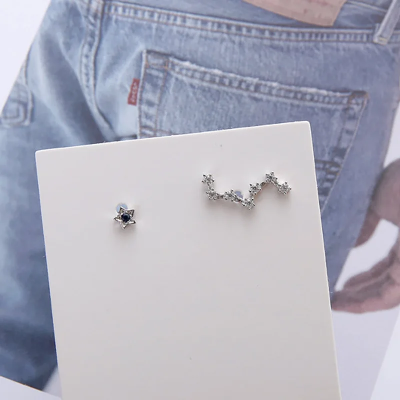 Женские ассиметричные Серьги-пусеты с фианитом S925 серебряные для вечеринок 2019 |