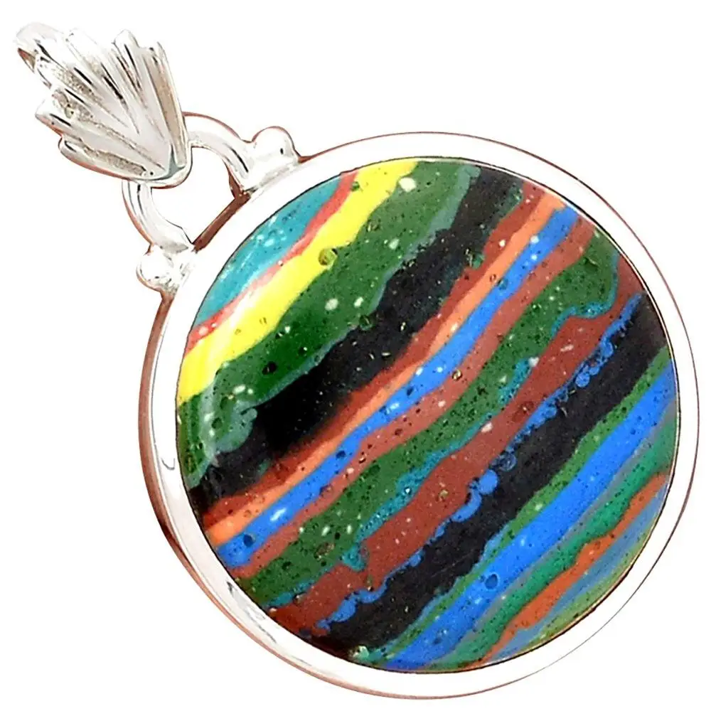 

Lovegem Rainbow Calsilica Pendant 925 Sterling Silver,35 mm, AP2525