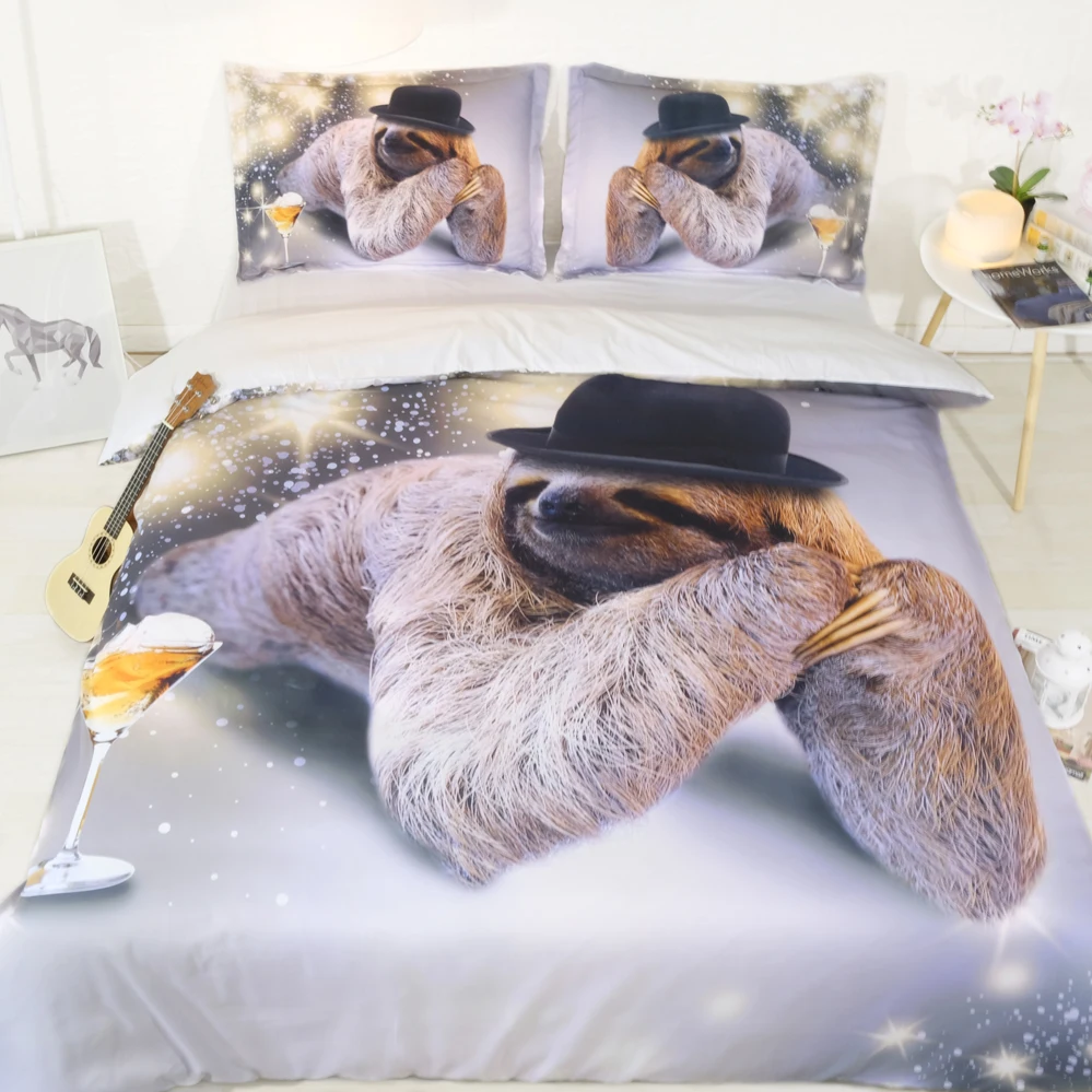 

Gray Cocktail Sloth 3 Piece Duvet Cover Set 3D Bed Linens Bedding Set