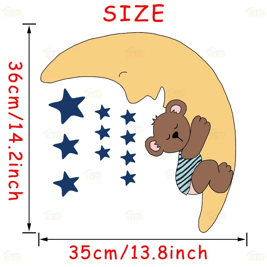 FCS8444 Cute Quite Sleep Bear with Stars Wall Decals Children's Kids Cartoon DIY Art Vinyls Stickers Bedroom Home Decor Mural Wallpaper - Цвет: FCS8444