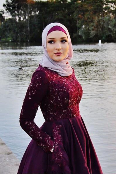 Кружевные бисерные арабские 2019 мусульманские Выпускные платья с длинным рукавом