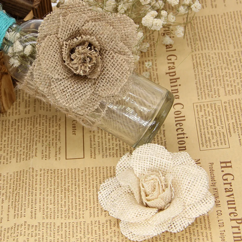 

2/5pcs 9cm Handmade Jute Hessian Burlap Flowers Rose Shabby Chic Rustic Wedding Decoration Table Christmas Party DIY Favors