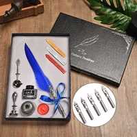 new luxury calligraphy feather dip pen writing ink set stationery gift box with nib wedding quill pen metal fountain pen set