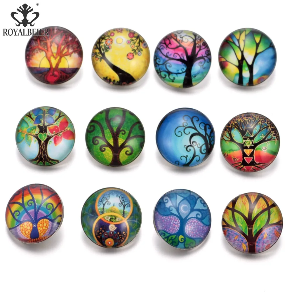 RoyalBeier Tree of Life 18mm Snap Buttons 12pcs/Lot Convex Glass Snaps Fit DIY Bracelets For Charming Unisex Jewelry Bijoux | Украшения и