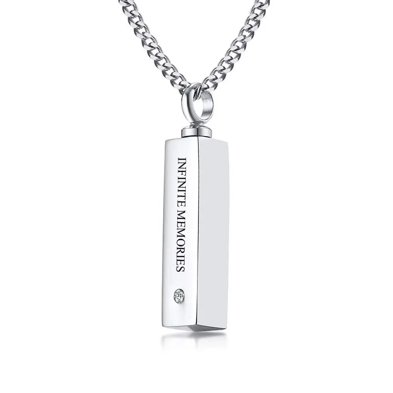 silver necklace Бесконечные воспоминания черный Бар CZ пепел подвеска урна ожерелье для мужчин и женщин нержавеющая сталь зола после кремации ювелирные изделия гравировка - Окраска металла: silver necklace