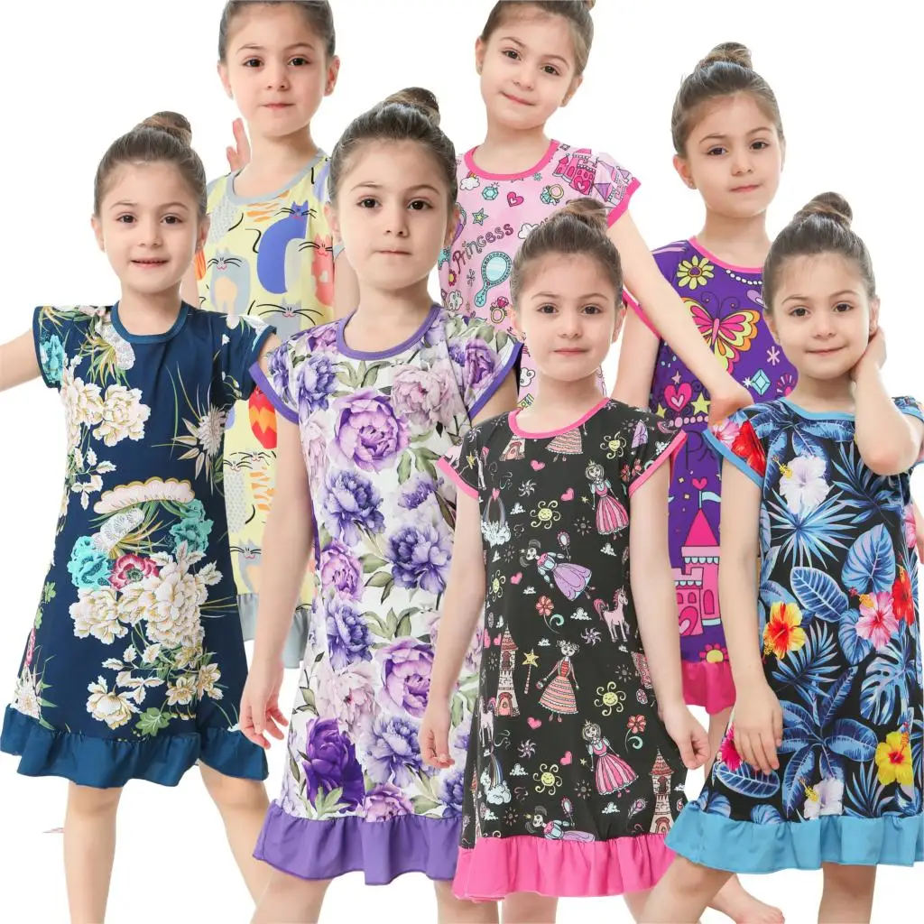 Детская ночная рубашка с коротким рукавом летняя милая домашняя одежда для