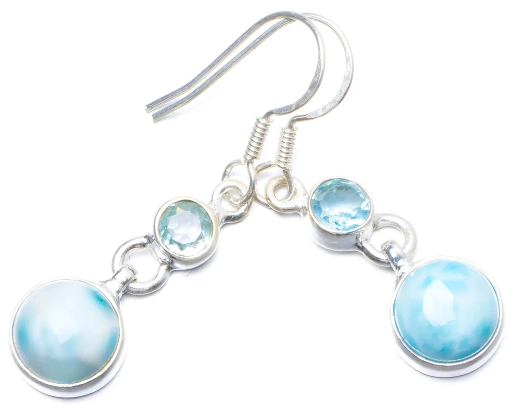 Природные Карибского Ларимар и голубым топазом ручной работы уникальные 925