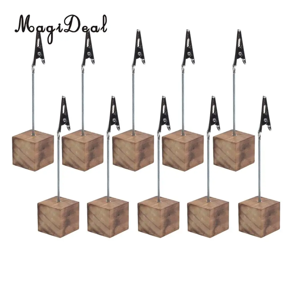 MagiDeal Rustic Fire Wooden Base Wire Photo Clip Wedding Table Place Card Holder | Дом и сад