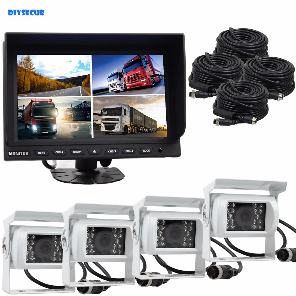 DIYSECUR 9 дюймов Сплит QUAD Автомобильный монитор+ 4 x камера заднего вида CCD белый водонепроницаемый для грузовика автобуса система видеонаблюдения
