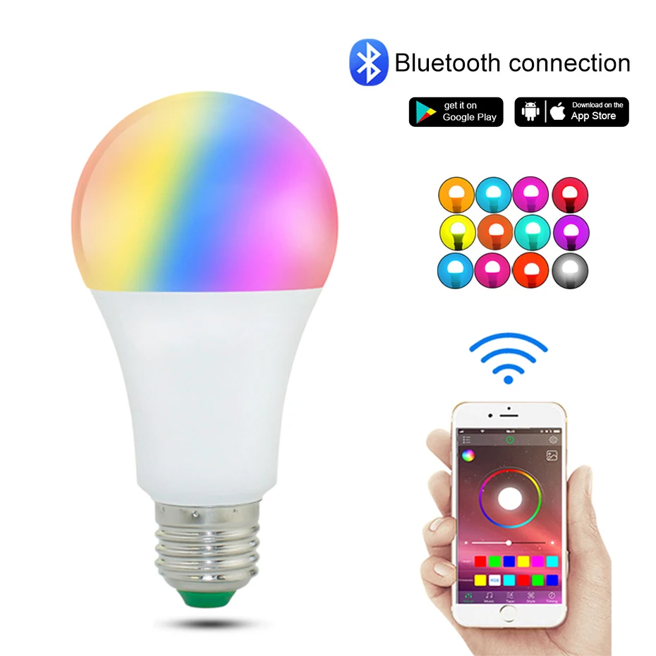 15 Вт E27/B22 многоцветный светодиодный светильник лампы AC 85 265V RGB Bluetooth затемнения