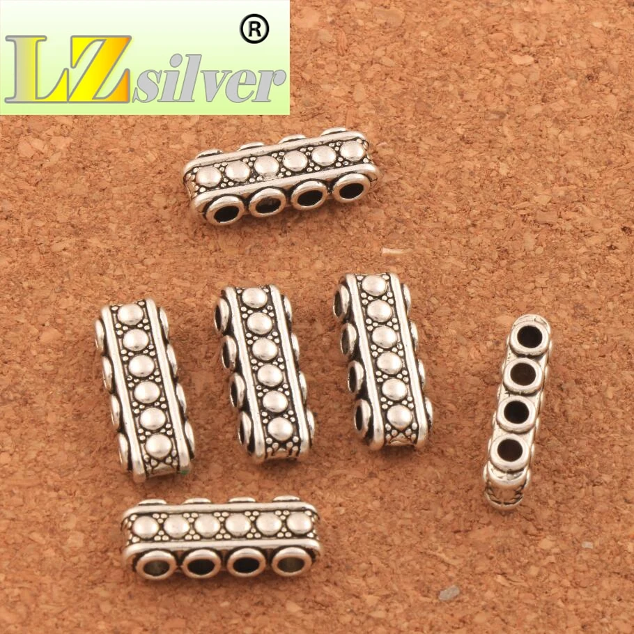 Металлические прямоугольные бусины-разделители GEM-inside в Балийском Стиле 4 пряди