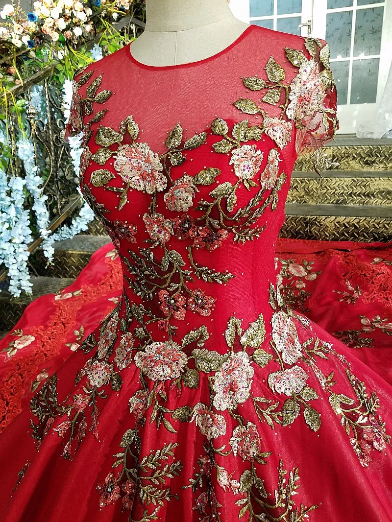 LS00202 красное вечернее платье зашнуруйте назад кружевное бальное с короткими