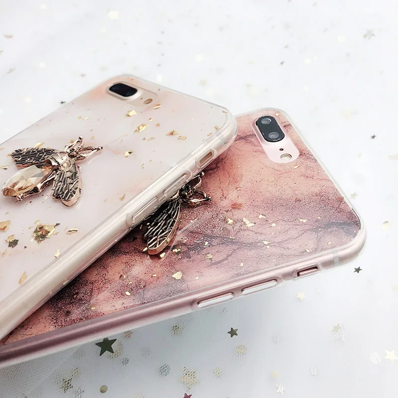 Блестящий 3D металлический чехол с Пчелой для iPhone 11 Pro X XR XS Max 7 8 6 6s Plus Мягкий чехол на P20 P30 lite Honor 10 8X9 mate 10 20 Pro