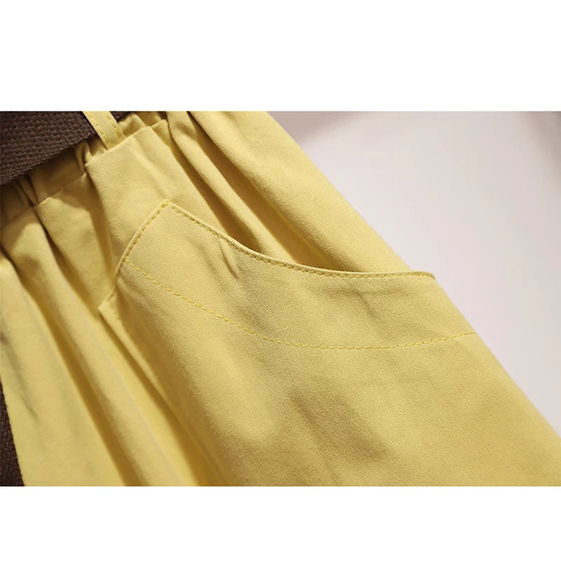 Юбка Женская средней длины до колен, желтая плиссированная юбка-трапеция с завышенной талией, с карманами и поясом, в студенческом стиле, ве... от AliExpress WW