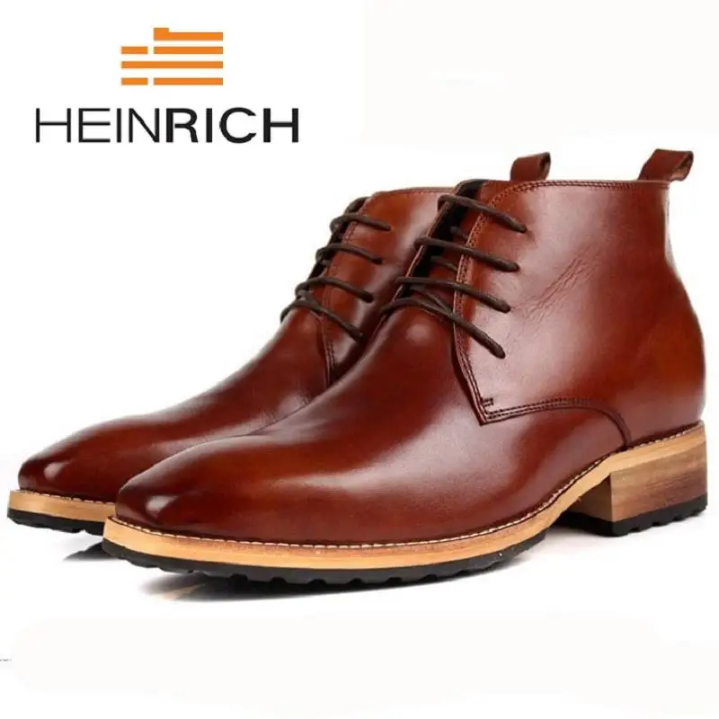 HEINRICH 2018 Winter New Ankle Chelsea Boots Men's Genuine Leather Formal Dress Shoes Men Height Increase Snow Laarzen | Обувь