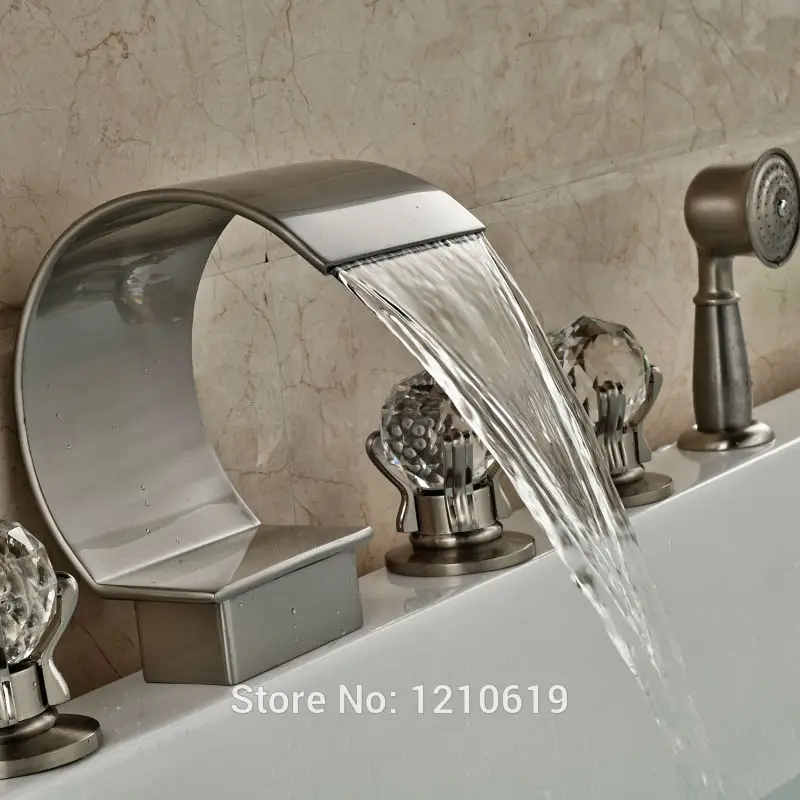 Newly 5Pcs Bathroom Shower Tub Mixer Faucet w/ Hand Nickel Brushed Bathtub Set Crystal Handles | Обустройство дома